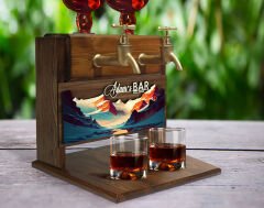 BK Gift Kişiye Özel Kabartma İsimli ve Tarihli Çift Musluklu Doğal Ahşap İçki Standı-10, İçki Standı, Doğum Günü Hediyesi, Ev Hediyesi