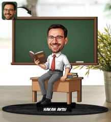 BK Gift Kişiye Özel Erkek Öğretmen Tasarımlı Karikatür Biblo -16, Öğretmene Hediye, Öğretmenler Günü Hediyesi