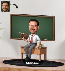 BK Gift Kişiye Özel Erkek Öğretmen Tasarımlı Karikatür Biblo -16, Öğretmene Hediye, Öğretmenler Günü Hediyesi