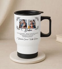 BK Gift Kişiye Özel Fotoğraflı Babalar Günü Tasarımlı Kulplu Beyaz Çelik Bardak Termos Mug 450ml-5, Babalar Günü Hediye, Babaya Hediye