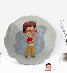 Kişiye Özel Erkek Çocuk Karikatürlü Yuvarlak Dekoratif Kırlent Yastık-1