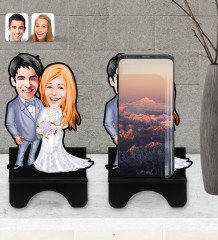 Kişiye Özel Sevgililer Karikatürlü Ahşap Biblo Telefon Standı-104