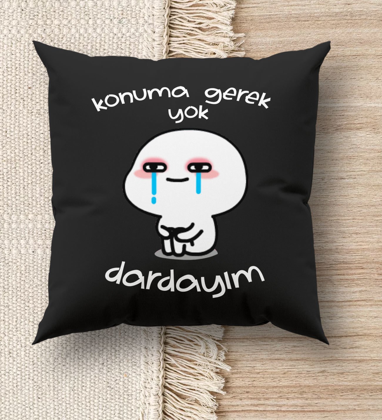 BK Gift Esprili Premium Kumaş Siyah Kırlent Yastık, Ev Hediyesi, Ev Dekorasyonu, Dekoratif Hediye-7