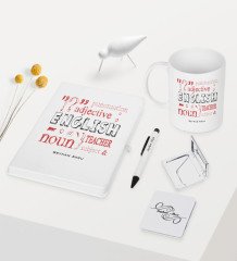 Kişiye Özel İngilizce Öğretmeni Temalı Beyaz Defter Kalem Kupa Ayna Seti - 6