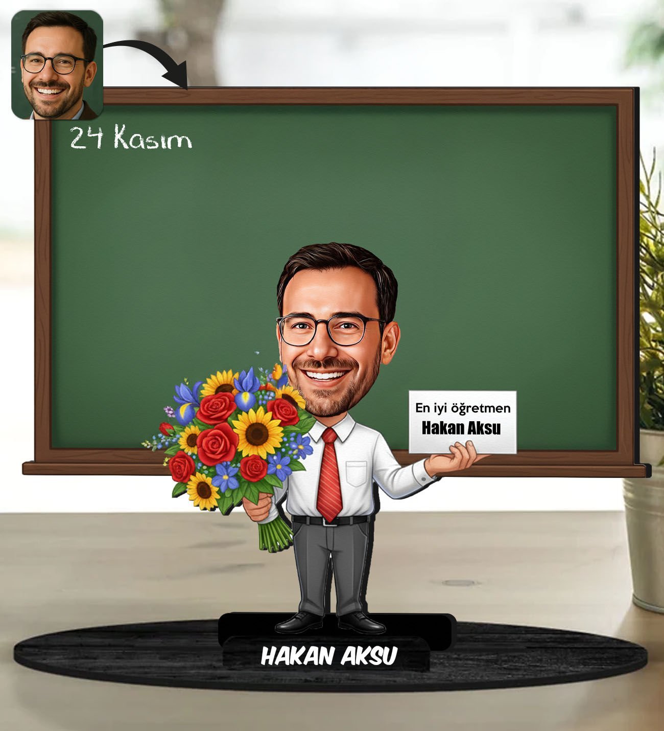 BK Gift Kişiye Özel Erkek Öğretmen Tasarımlı Karikatür Biblo -17, Öğretmene Hediye, Öğretmenler Günü Hediyesi