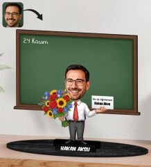 BK Gift Kişiye Özel Erkek Öğretmen Tasarımlı Karikatür Biblo -17, Öğretmene Hediye, Öğretmenler Günü Hediyesi