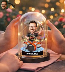 BK Gift Kişiye Özel Erkek Baterist Karikatürlü Led Işıklı Cam Fanus Biblo -1, Ev Hediyesi, Sevgiliye-Arkadaşa Hediye