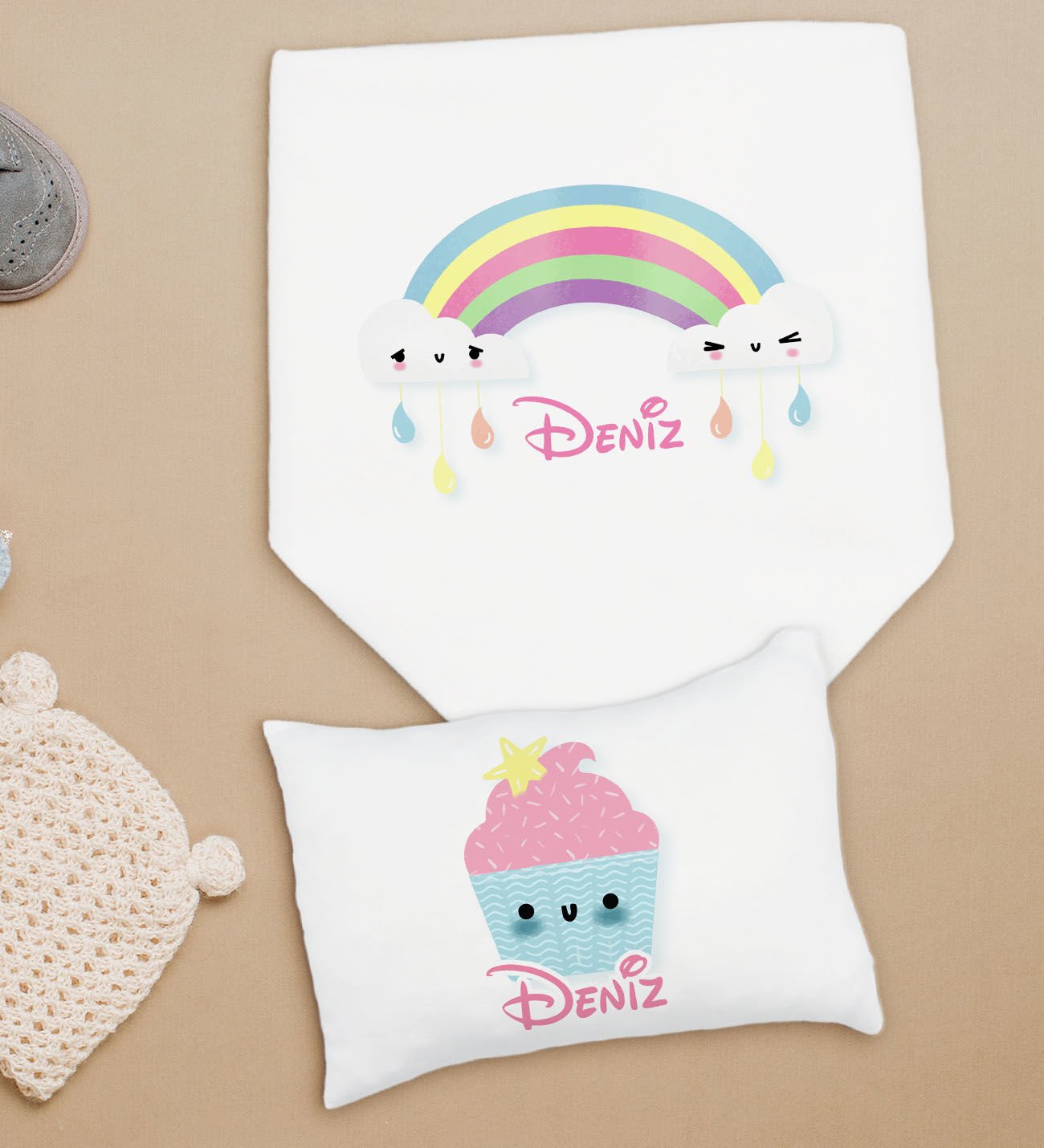 BK Kids Kişiye Özel İsimli Bebek Battaniye ve Yastık Hediye Seti, Yeni Doğan Bebek Hediyesi, Bebek Uyku Seti-2