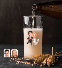 Kişiye Özel Sevgililer Karikatürlü Renkli Baskılı Hiball Bira Bardağı-15