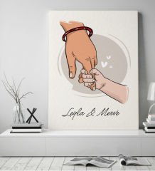 BK Gift Kişiye Özel El Ele Tutuşan Anne-Çocuk Tasarımlı Renkli Kanvas Tablo-2 50x70, Anneye Hediye, Yeni Doğum Hediyesi