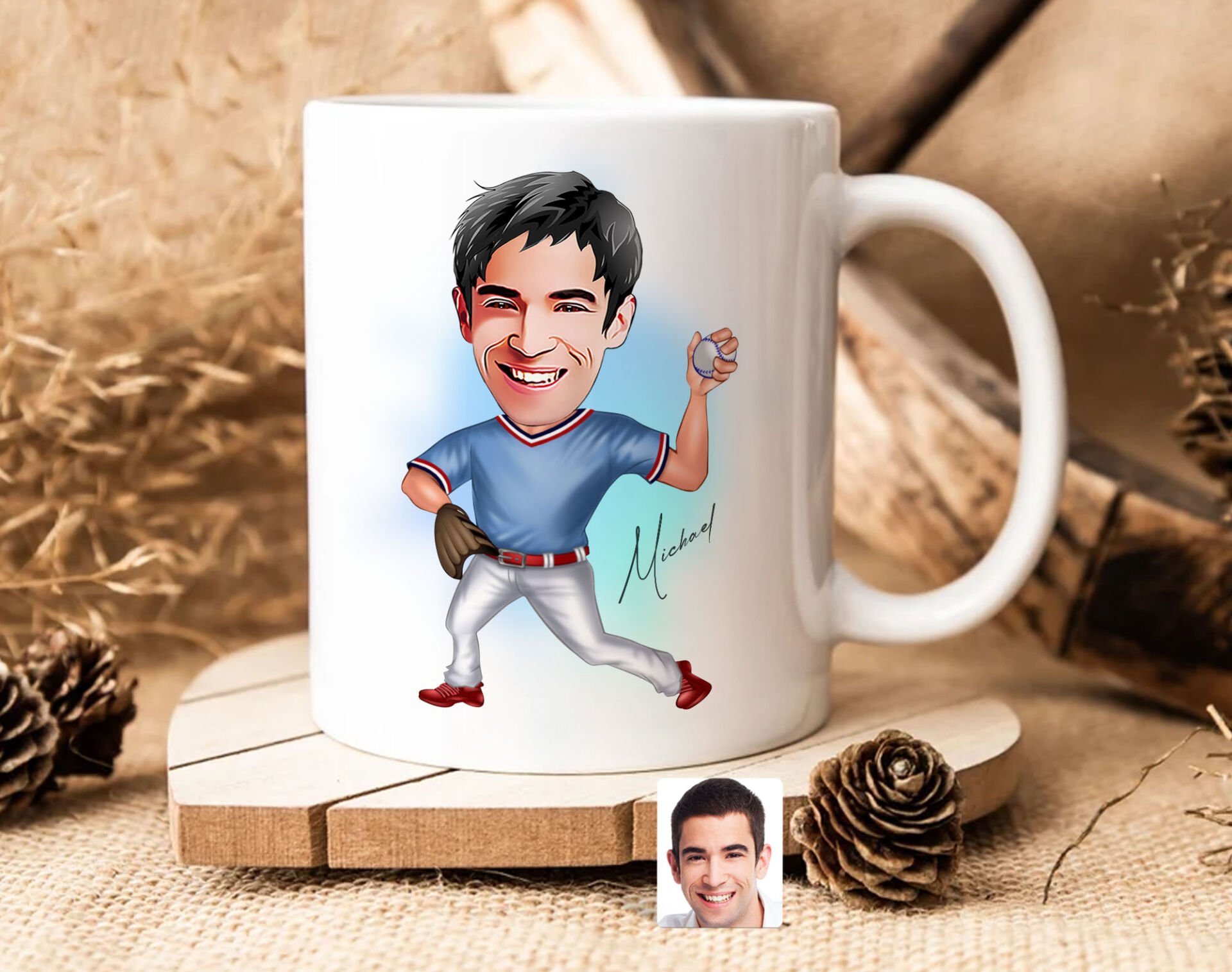 Bk Gift Kişiye Özel Erkek Beyzbol Karikatürlü Beyaz Kupa Bardak-15, Sevgiliye Hediye, Arkadaşa Hediye