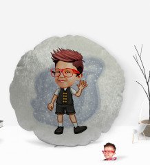 Kişiye Özel Erkek Çocuk Karikatürlü Yuvarlak Dekoratif Kırlent Yastık-2