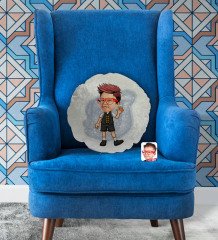 Kişiye Özel Erkek Çocuk Karikatürlü Yuvarlak Dekoratif Kırlent Yastık-2