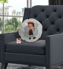 Kişiye Özel Erkek Çocuk Karikatürlü Yuvarlak Dekoratif Kırlent Yastık-2
