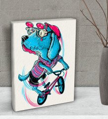 BK Gift Bisikletçi Köpek Tasarımlı Dekoratif Mini Kanvas Tablo 15x20cm-1