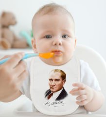 BK Kids Atatürk Temalı Beyaz Bebek Body Zıbın ve Mama Önlüğü Hediye Seti-12