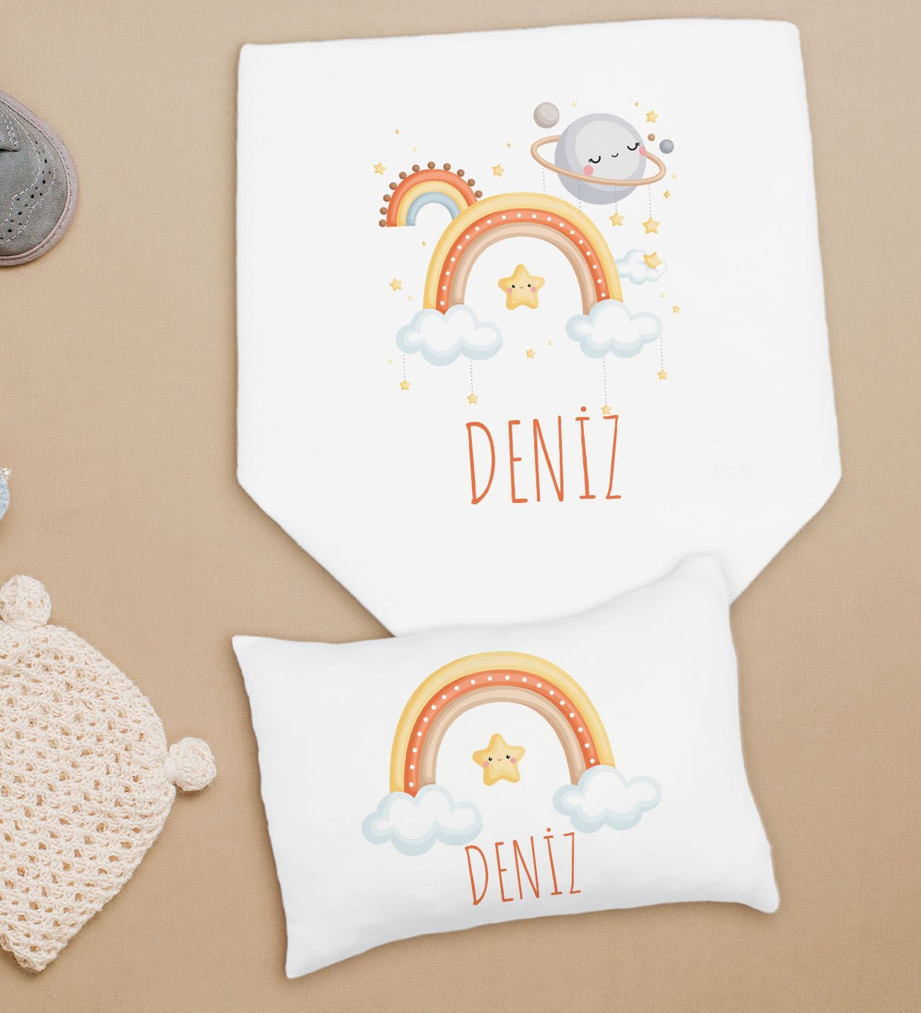 BK Kids Kişiye Özel İsimli Bebek Battaniye ve Yastık Hediye Seti, Yeni Doğan Bebek Hediyesi, Bebek Uyku Seti-3