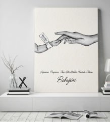 BK Gift Kişiye Özel El Ele Tutuşan Anne-Çocuk Tasarımlı Siyah Beyaz Kanvas Tablo-1 50x70, Anneye Hediye, Yeni Doğum Hediyesi