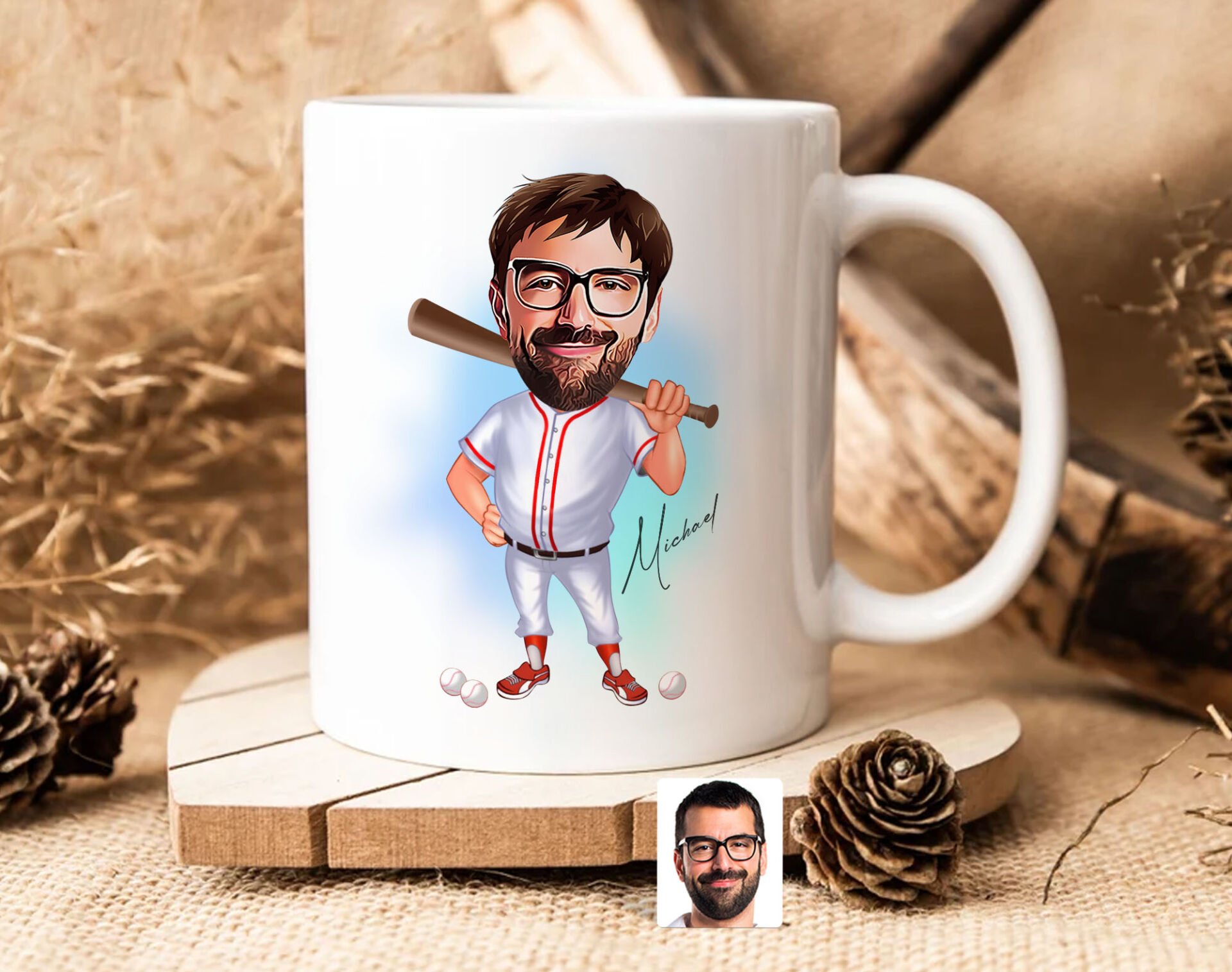Bk Gift Kişiye Özel Erkek Beyzbol Karikatürlü Beyaz Kupa Bardak-16, Sevgiliye Hediye, Arkadaşa Hediye