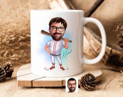 Bk Gift Kişiye Özel Erkek Beyzbol Karikatürlü Beyaz Kupa Bardak-16, Sevgiliye Hediye, Arkadaşa Hediye