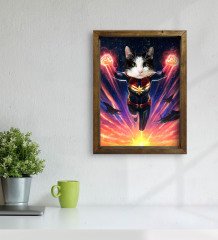 Evcil Dostlara Özel Süper Kahraman Tasarımlı Portre Doğal Masif Ahşap Çerçeveli Tablo 45x65cm-1
