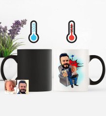 Babalar Gününe Özel Baba Oğul Karikatür Sihirli Kupa Bardak - 1