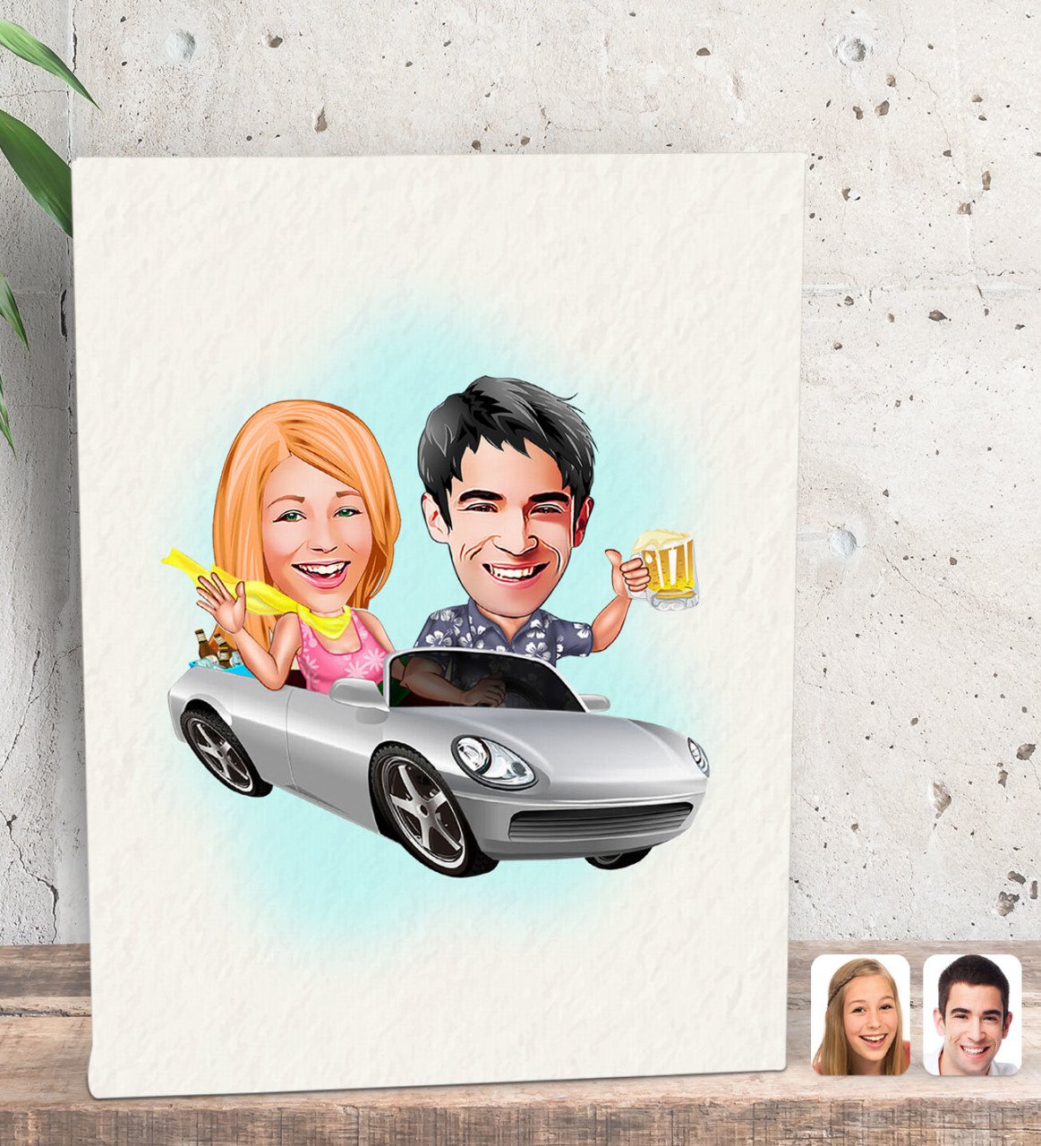 Kişiye Özel Sevgililer Karikatürlü Dekoratif Mini Kanvas Tablo 15x20cm-53