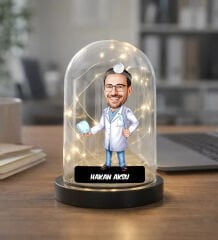 BK Gift Kişiye Özel Erkek Diş Hekimi Karikatürlü Led Işıklı Cam Fanus Biblo -2, Mesleki Hediye, Sevgiliye-Arkadaşa Hediye