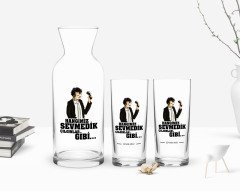 Kişiye Özel Renkli Baskılı Hangimiz Sevmedik Çılgınlar Gibi Tasarımlı İkili Rakı Bardağı ve Karaf Hediye Seti-8