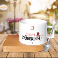 Kişiye Özel Mesleki Tekstil Mühendisi Ahşap Altlıklı Seramik Fincan - 2