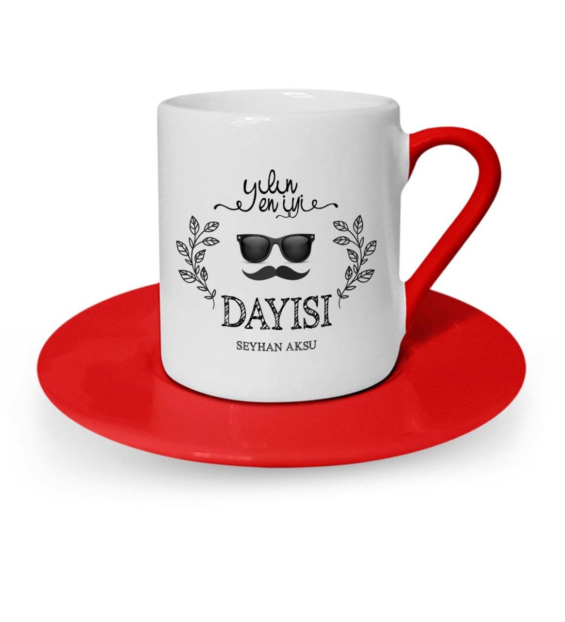 Kişiye Özel Yılın En İyi Dayısı Kırmızı Türk Kahvesi Fincanı