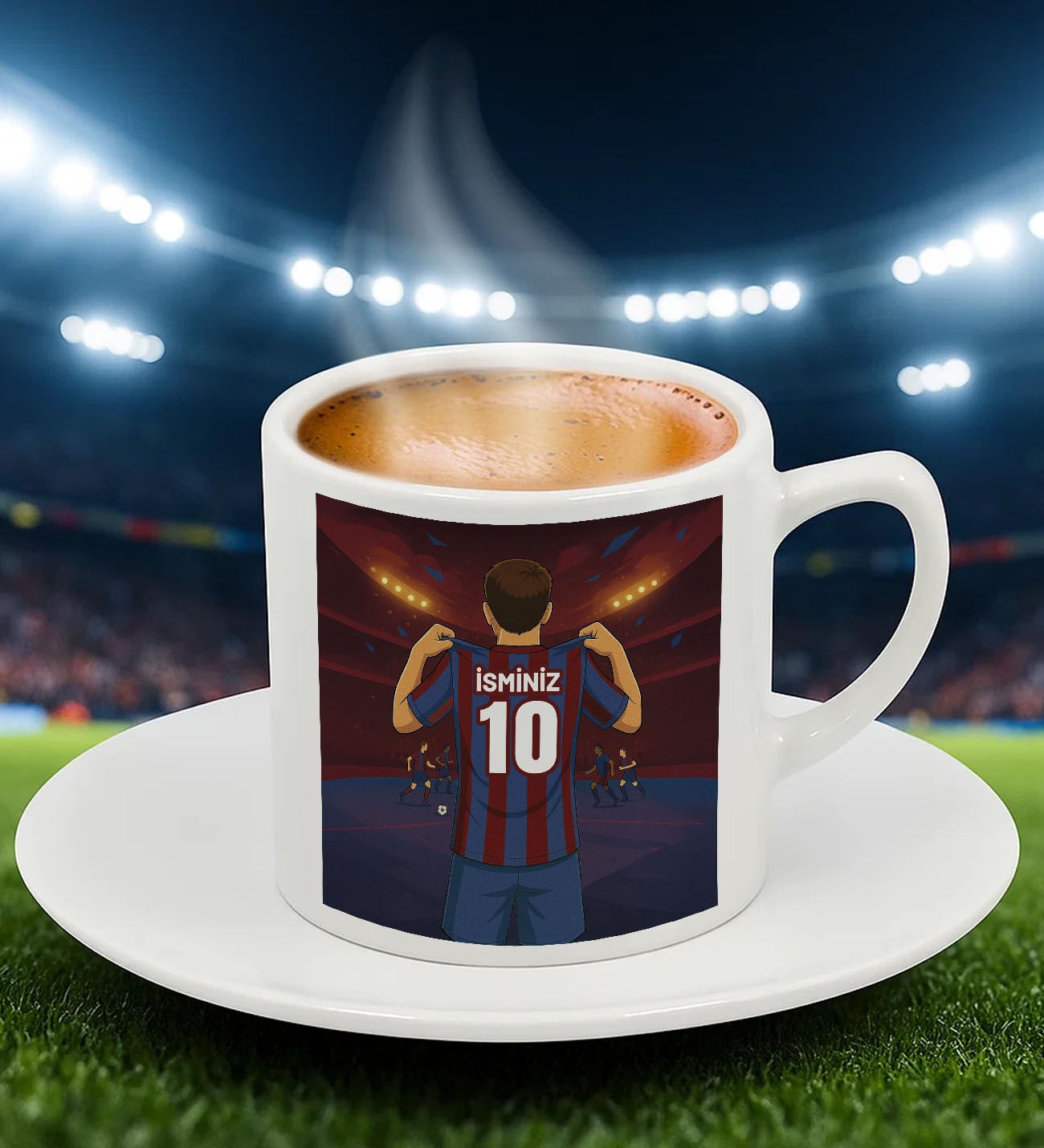 BK Gift Kişiye Özel Bordo-Mavi Forma Tasarımlı Türk Kahvesi Fincanı, Arkadaşa Hediye, Sevgiliye Hediye, Taraftar Hediyesi