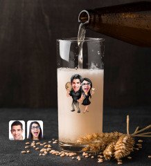 Kişiye Özel Sevgililer Karikatürlü Renkli Baskılı Hiball Bira Bardağı-18