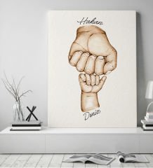 BK Gift Kişiye Özel Baba ve Çocuklar El Tasarımlı Kanvas Tablo-1 50x70, Babaya Hediye, Yeni Doğum Hediyesi