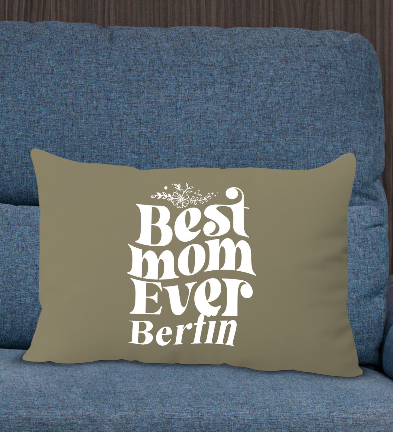 BK Gift Kişiye Özel İsimli Anneler Günü Tasarımlı Premium Kumaş Haki Dikdörtgen Kırlent Yastık, Anneler Günü Hediyesi, Ev Dekorasyonu-1