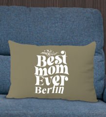 BK Gift Kişiye Özel İsimli Anneler Günü Tasarımlı Premium Kumaş Haki Dikdörtgen Kırlent Yastık, Anneler Günü Hediyesi, Ev Dekorasyonu-1