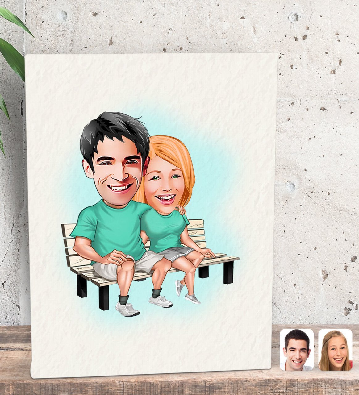 Kişiye Özel Sevgililer Karikatürlü Dekoratif Mini Kanvas Tablo 15x20cm-55