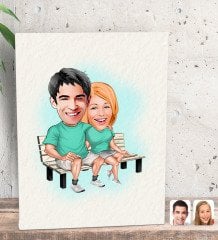 Kişiye Özel Sevgililer Karikatürlü Dekoratif Mini Kanvas Tablo 15x20cm-55