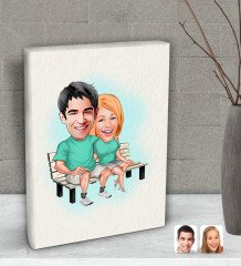 Kişiye Özel Sevgililer Karikatürlü Dekoratif Mini Kanvas Tablo 15x20cm-55