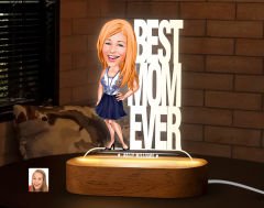 BK Gift Kişiye Özel Anne Karikatürlü Dekoratif 3D Biblo LED Işıklı Gece Lambası-2, Anneye Hediye, Anneler Günü Hediyeleri