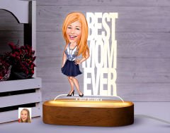 BK Gift Kişiye Özel Anne Karikatürlü Dekoratif 3D Biblo LED Işıklı Gece Lambası-2, Anneye Hediye, Anneler Günü Hediyeleri