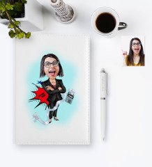 Kişiye Özel Bayan Muhasebeci Karikatür 2023 Deri Ajanda & Kalem Hediye Seti - 2