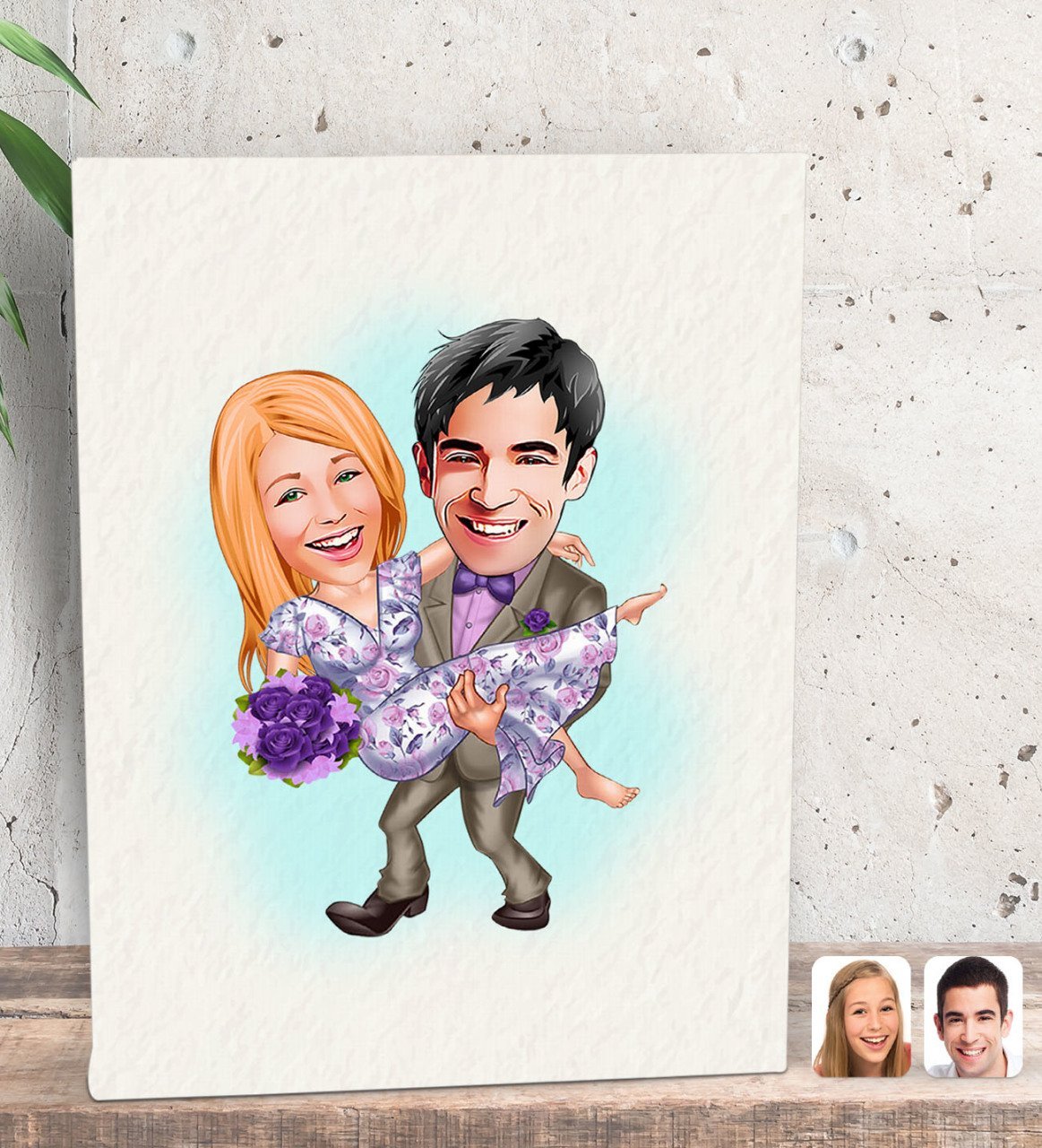 Kişiye Özel Sevgililer Karikatürlü Dekoratif Mini Kanvas Tablo 15x20cm-56