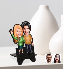 Kişiye Özel Sevgililer Karikatürlü Ahşap Biblo Telefon Standı-110