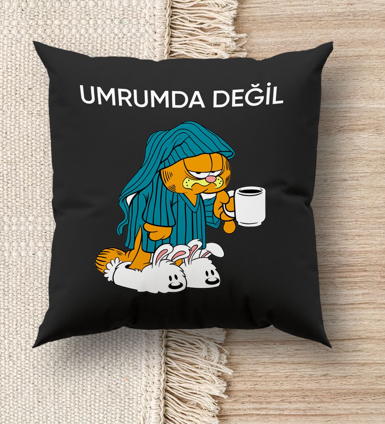 BK Gift Esprili Premium Kumaş Siyah Kırlent Yastık, Ev Hediyesi, Ev Dekorasyonu, Dekoratif Hediye-12