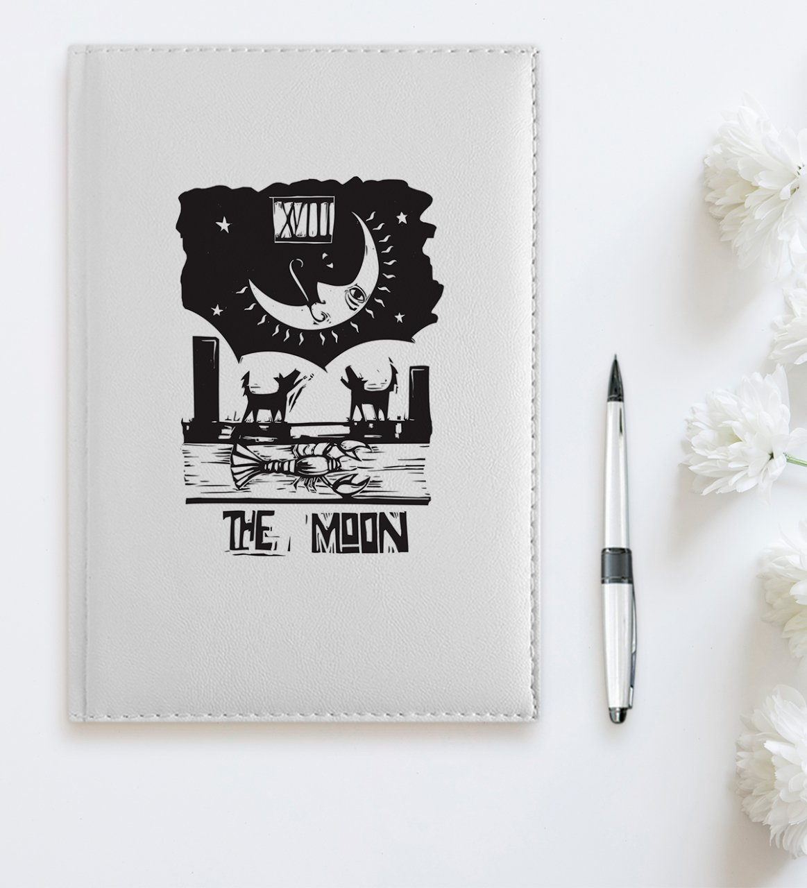 BK Gift Kişiye Özel Tarot The Moon Ay 2023 Beyaz Deri Ajanda