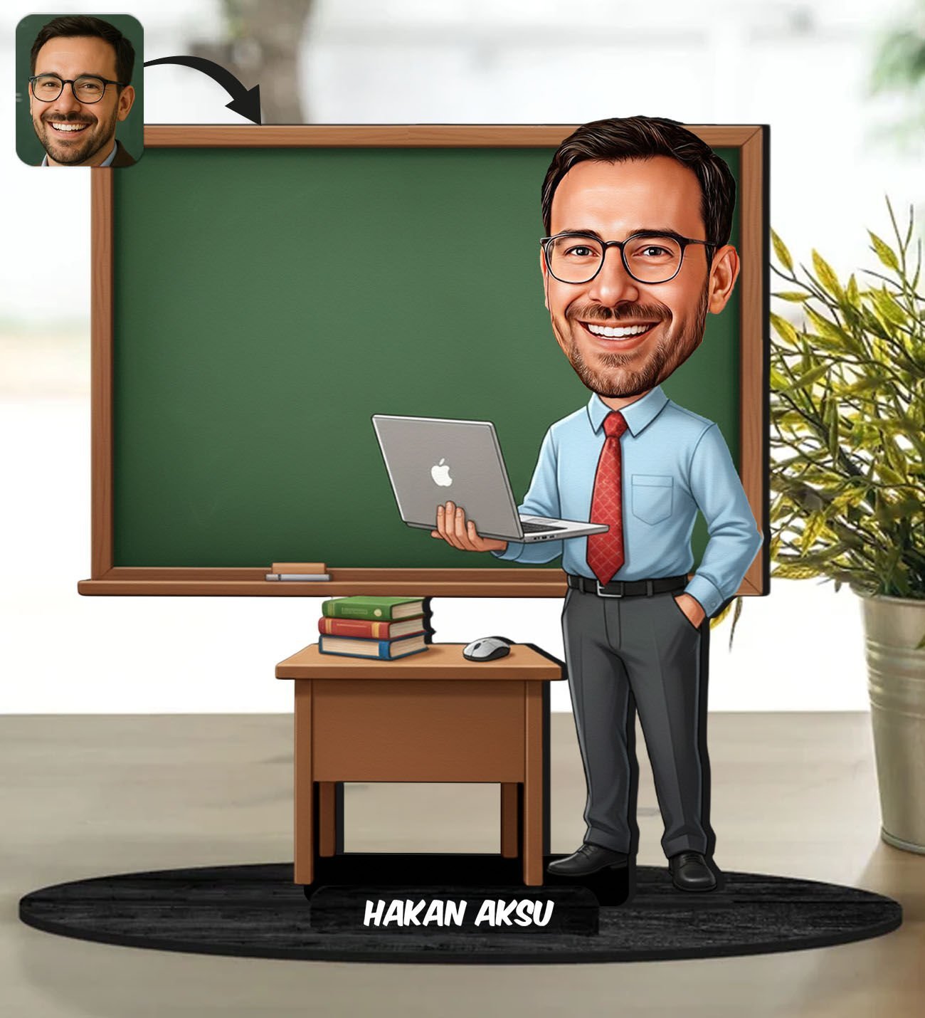 BK Gift Kişiye Özel Erkek Öğretmen Tasarımlı Karikatür Biblo -22, Öğretmene Hediye, Öğretmenler Günü Hediyesi