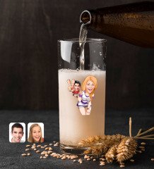 Kişiye Özel Sevgililer Karikatürlü Renkli Baskılı Hiball Bira Bardağı-30