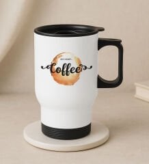 BK Gift Coffee Tasarımlı Kulplu Beyaz Çelik Bardak Termos Mug 450ml-2, Sevgiliye Hediye, Arkadaşa Hediye, Eşe Hediye