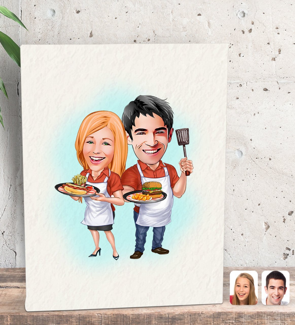 Kişiye Özel Sevgililer Karikatürlü Dekoratif Mini Kanvas Tablo 15x20cm-57